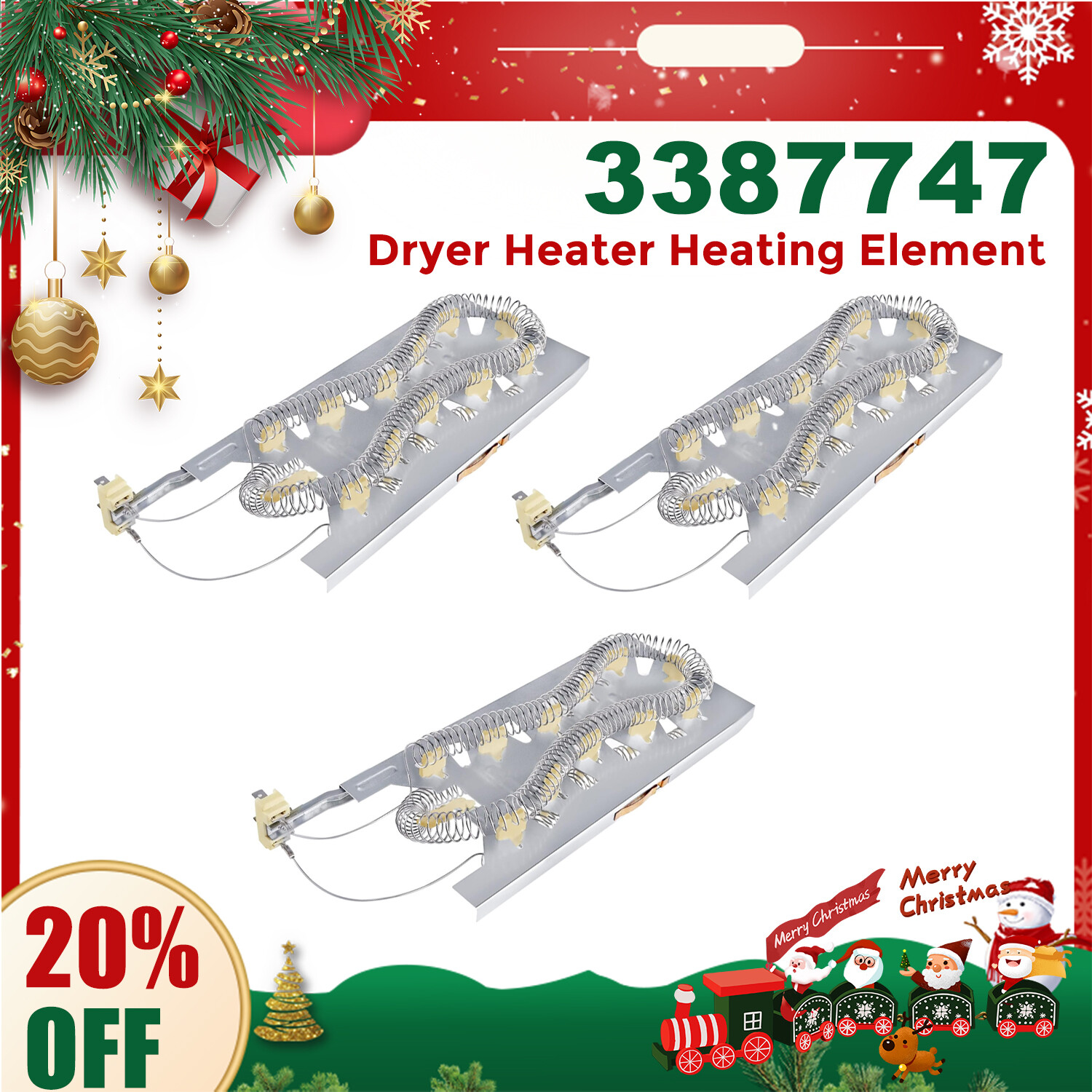 3 PACK 3387747 Dryer Heating Element for Whirlpool Kenmore & Roper AP6008281 NEW gallery