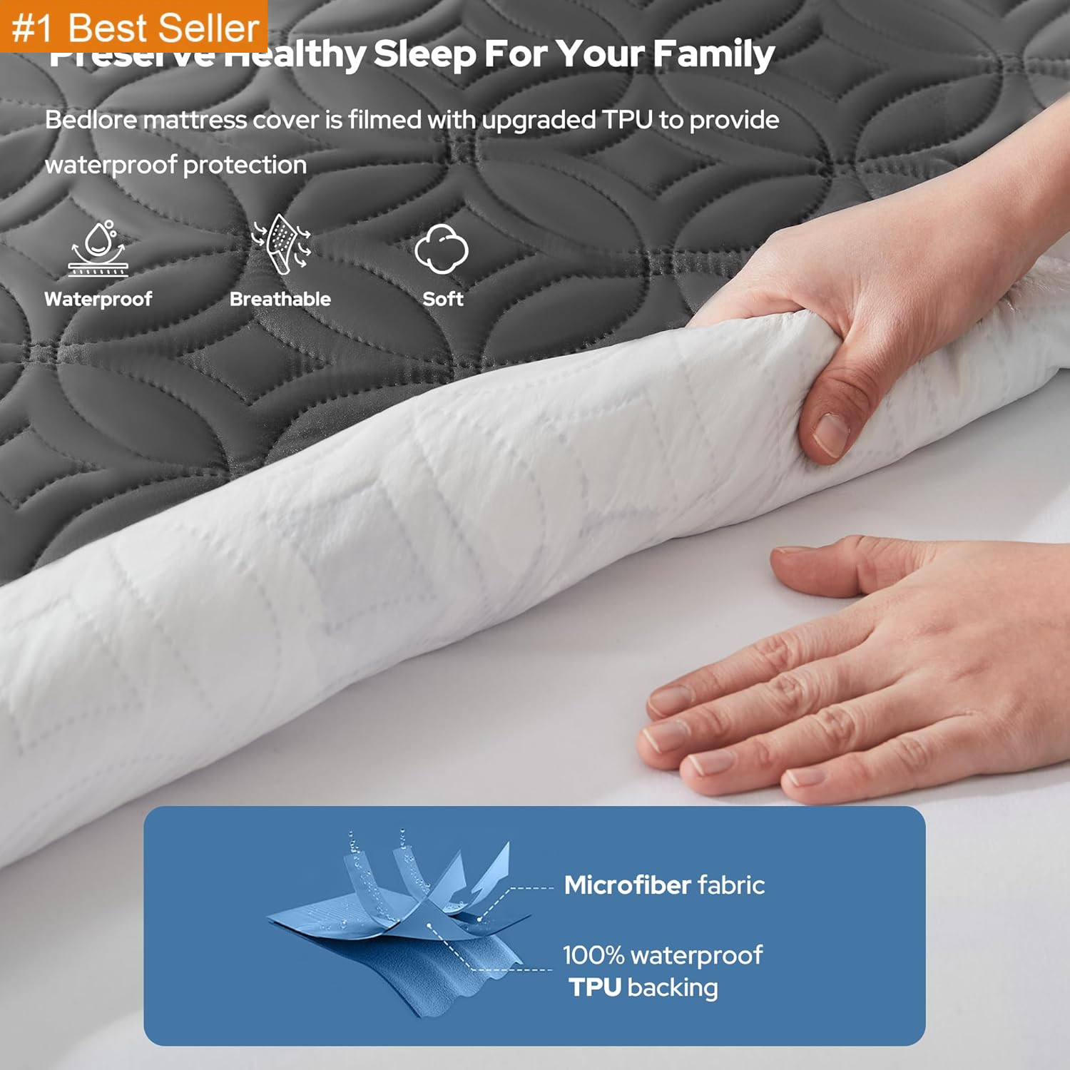 BEDLORE Waterproof Mattress Protector, Queen Size Mattress Pad Noiseless with De gallery