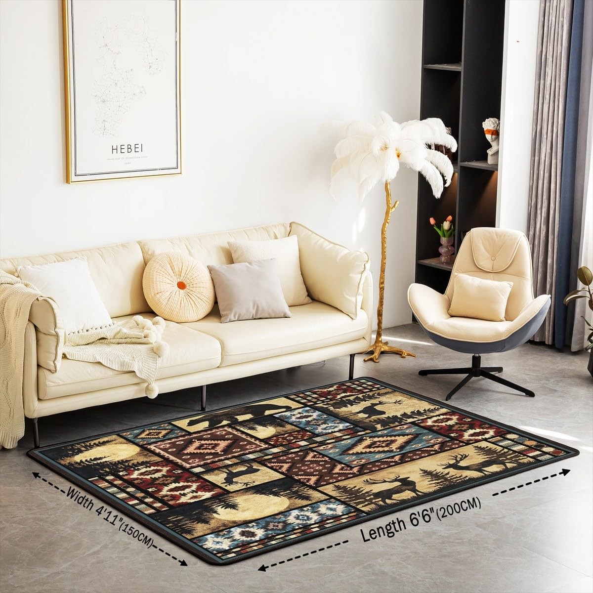 Erosebridal Buffalo Bear Rustic Area Rug 5X7Deer Farmhouse Cabin Decor Living gallery