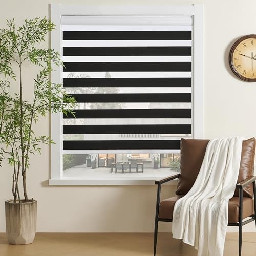 Cordless Zebra Blinds Window Blind Zebra Shade 35"W x 72"H Cordless Black gallery