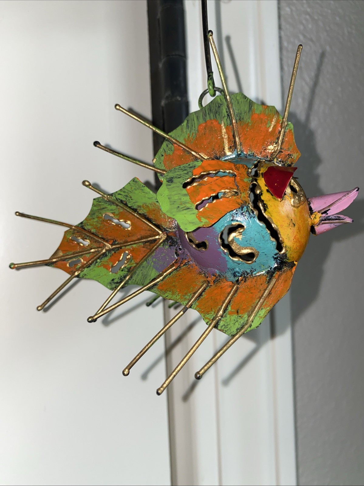 Colorful Handmade Metal Hanging spike fish ornament Beach decor whimsical cute gallery