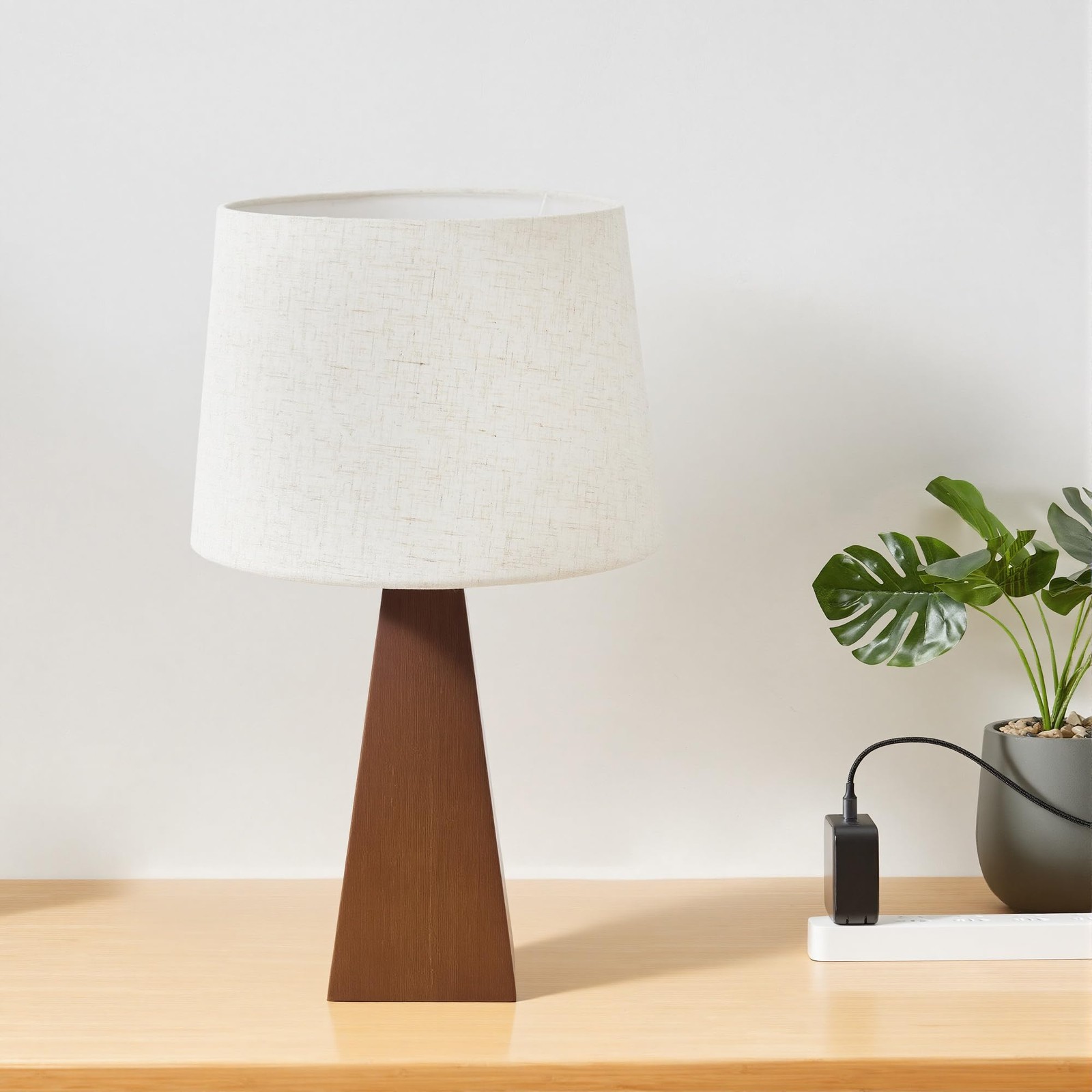 Bamboo Table Lamp with Linen Shade, Modern Boho Bedside Nightstand Lamp for B... gallery