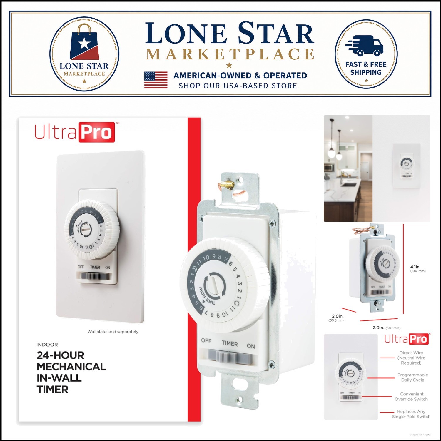 Elegant 24-Hour Dial Timer Switch for Lights & Fans - Override Function Included gallery