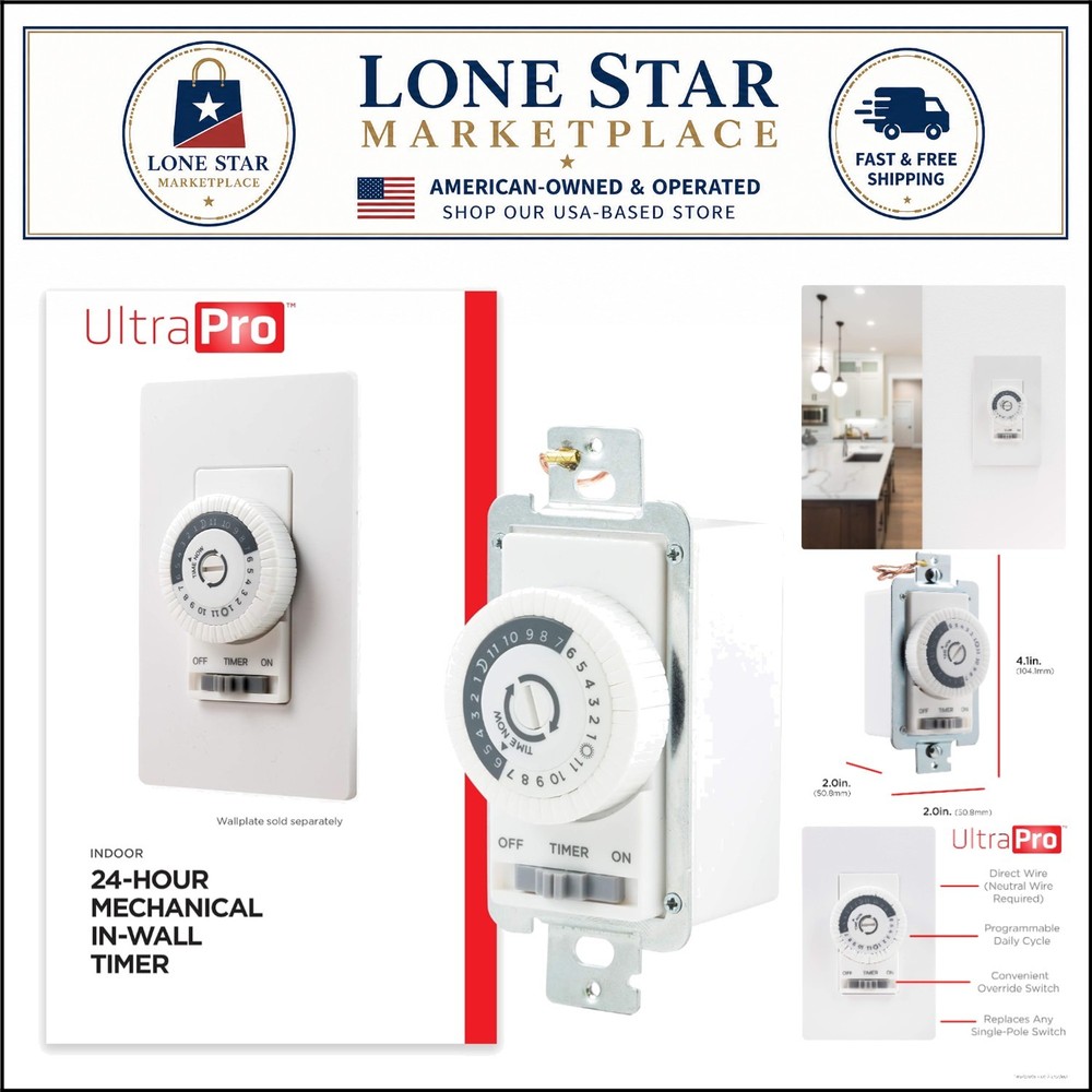Elegant 24-Hour Dial Timer Switch for Lights & Fans - Override Function Included