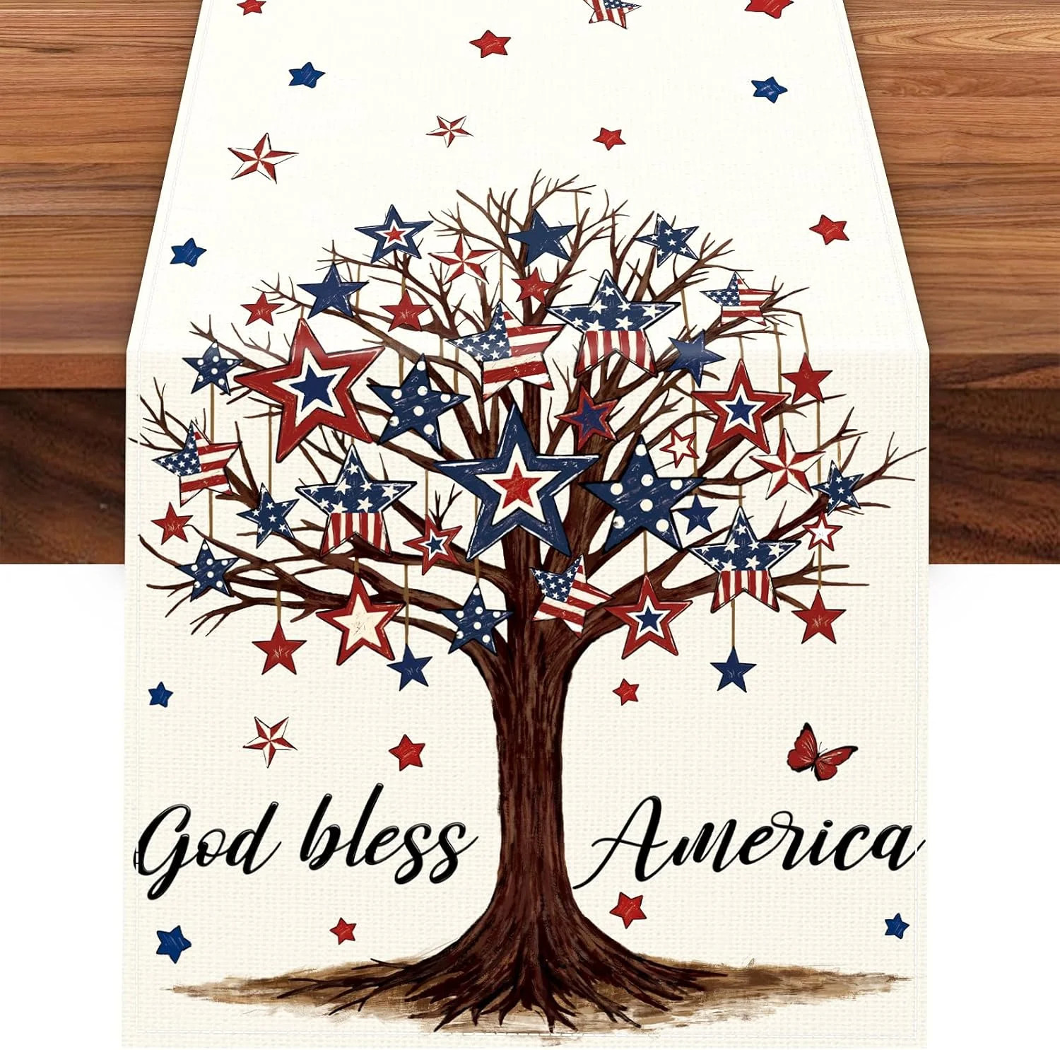 Patriotic Stars Tree Table Runner 13x72 Inch,4th of July Independence Day Americ gallery