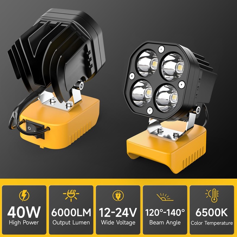 40W 6000LM Flashlight 2-Pack ，LED Work Light Compatible with Dewalt 20V Battery gallery