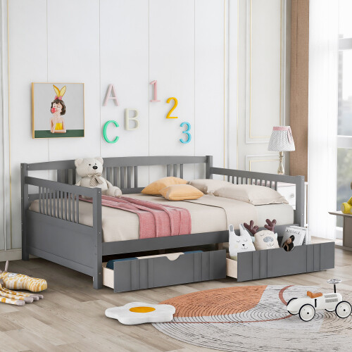 Twin/Full Size Daybed with Storage Drawers or Trundle Wooden Platform Bed Frames gallery
