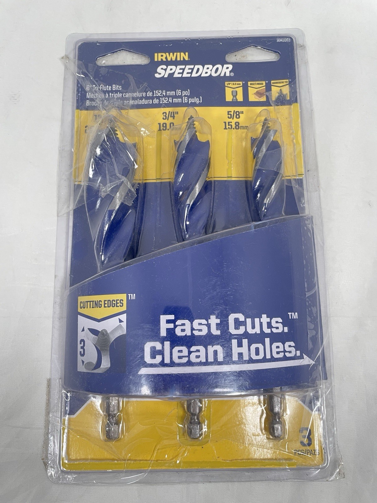 Irwin Speedbor Max 3-Pcs Tri-Flute Wood Drill Bit Set 6" Length 5/8", 3/4", 1 gallery
