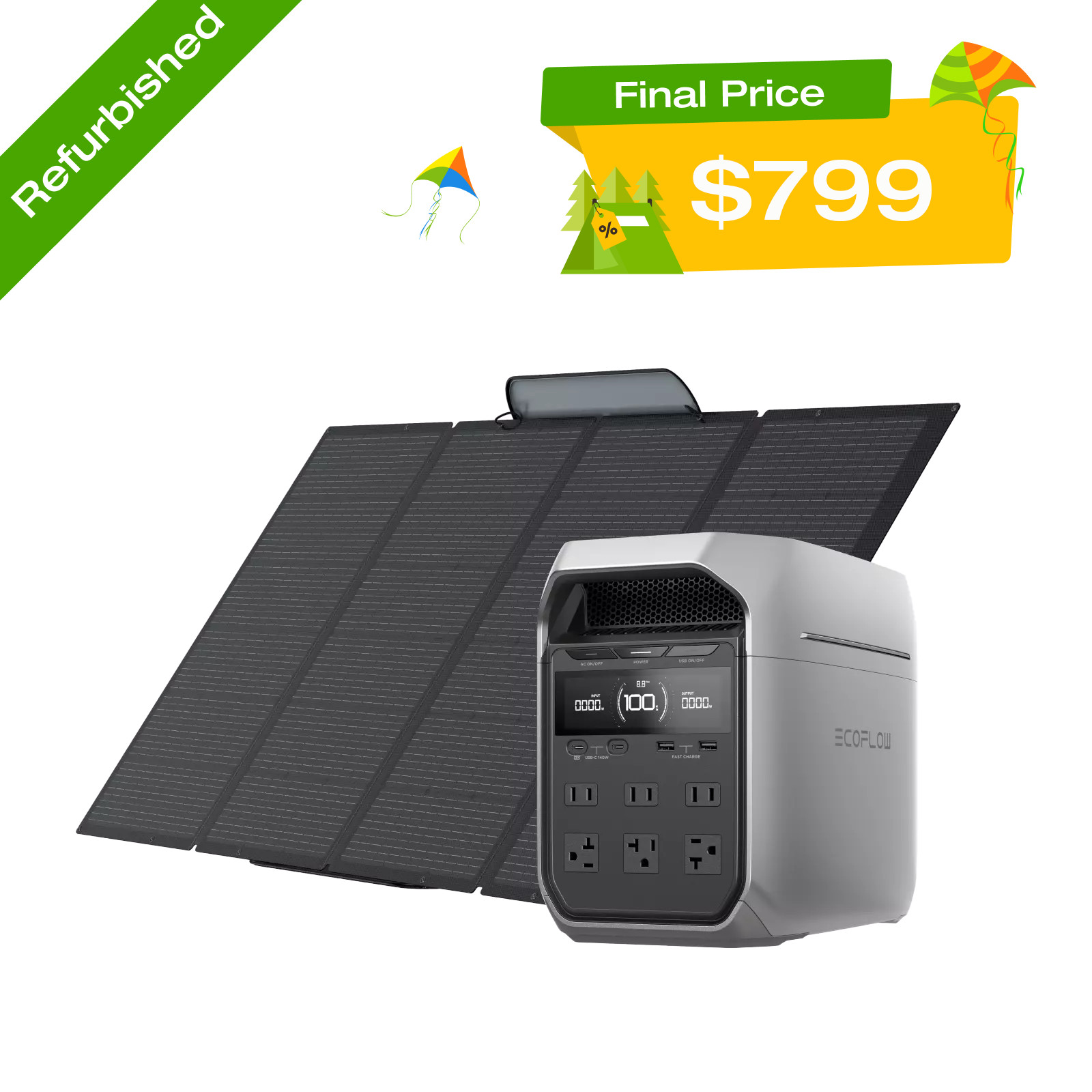 EcoFlow DELTA 3 Plus 1024Wh Portable Power Station+400W Solar Panel Refurbished gallery