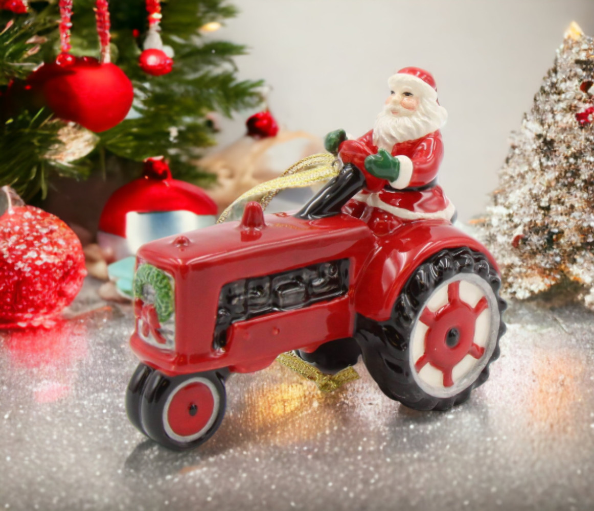 Ceramic Christmas Santa Driving Tractor Ornament, Home Décor, Gift for Her, Gift gallery