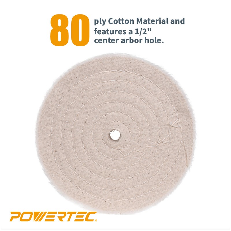 POWERTEC 6" Extra Thick Spiral Sewn Buffing Wheel w/ 1/2" Arbor Hole-2PK (71630) gallery