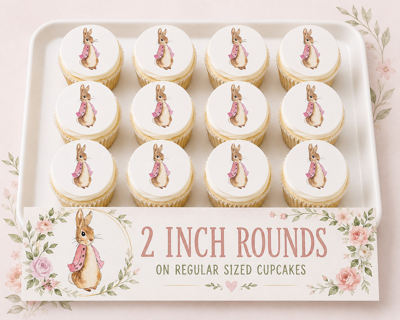 12 pc. Beatrix Potter, Peter Rabbit PINK edible image rounds, choose sz. PRE CUT gallery