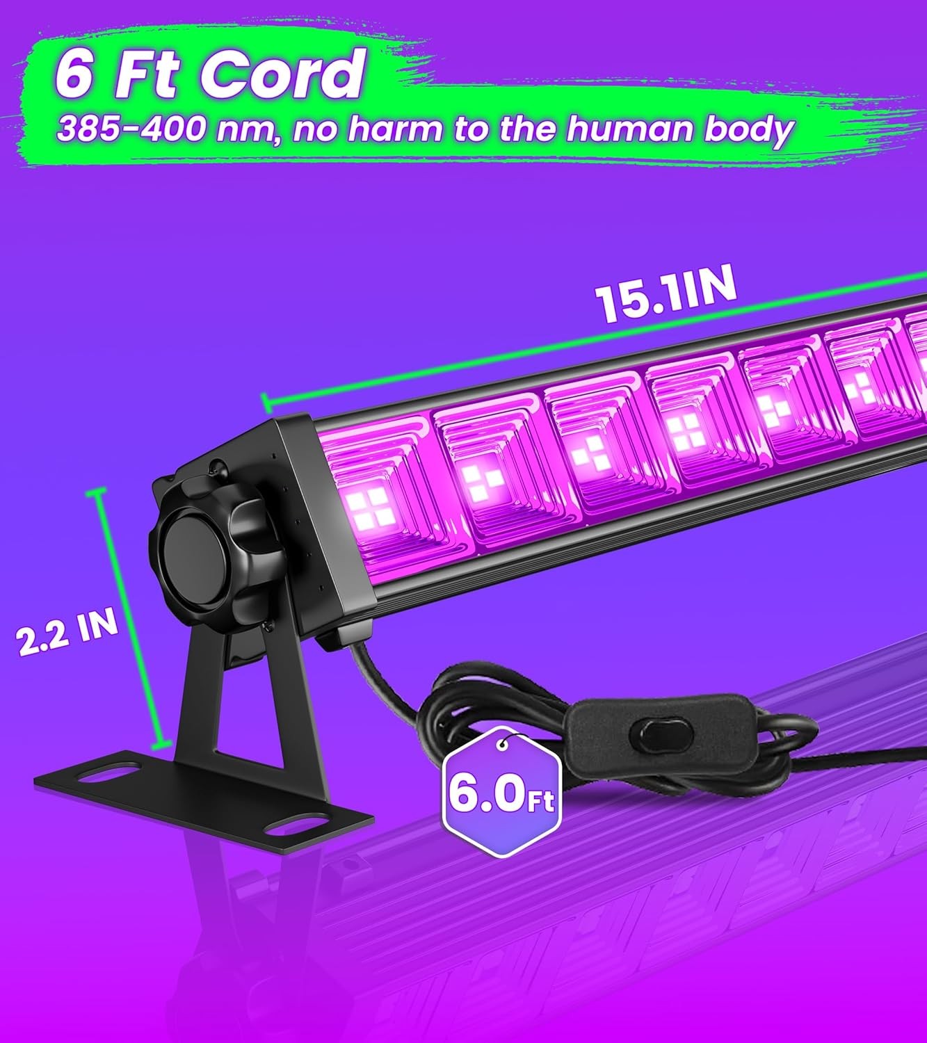 42W LED Black Light Bar 2 Pack with 6FT Cord Switch and Plug Included gallery