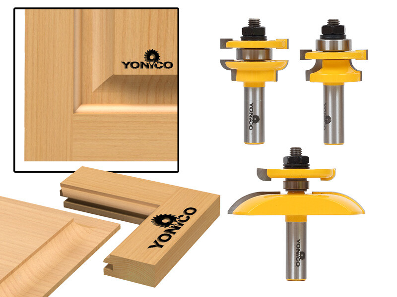 Round Over 3 Bit Cabinet Door Router Bit Set - 1/2" Shank - Yonico 12343 gallery