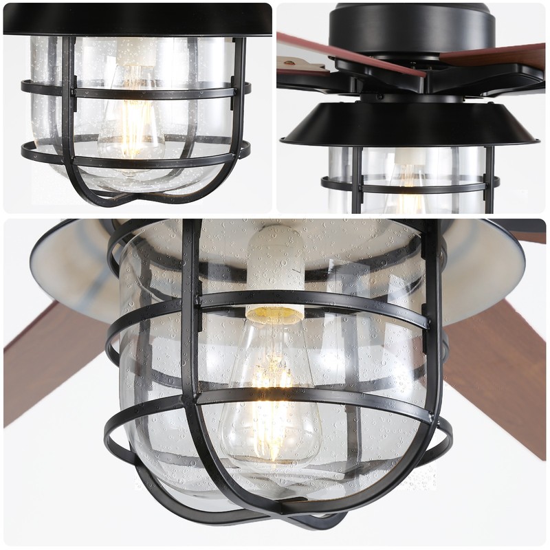 Sofucor 52Inch High CFN Farmhouse Ceiling Fan w/ Light & Remote Rustic Caged gallery