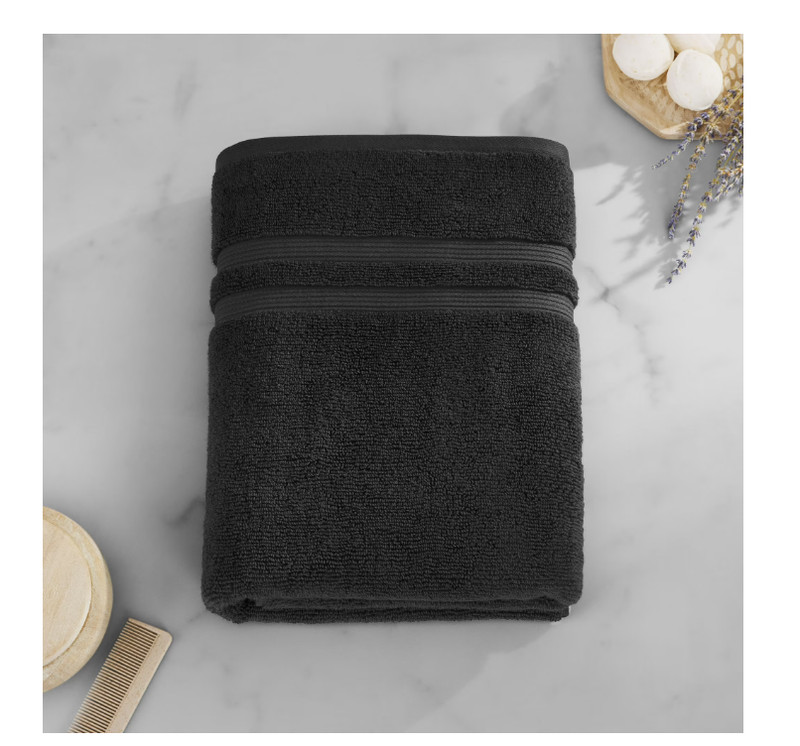 Performance Cotton 6 Piece Bath Towel Set Solid Black Quick Dry Towels gallery