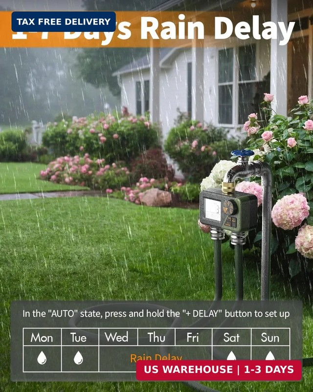 Brass Hose Timer 2 Outlets for Outdoor Watering, Diivoo IP66 Waterproof Programm gallery