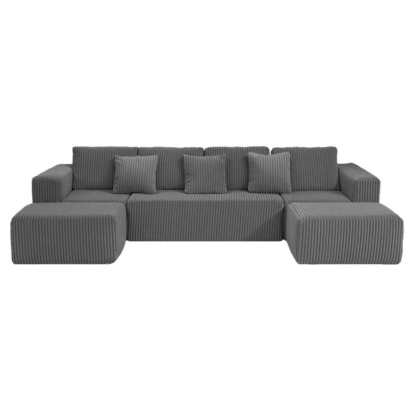 132" Modular U-Shaped Sectional, Gray Striped Corduroy, Reversible Chaise gallery