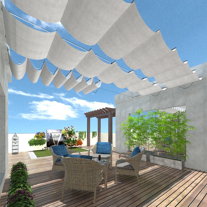 Wire Canopy Retractable Awning Replacement Cover for Pergola Terrace Deck Patio gallery