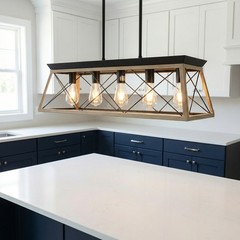 32” Oak Pendant 5 Light Rustic Farmhouse Chandelier Living Room Metal Fixture