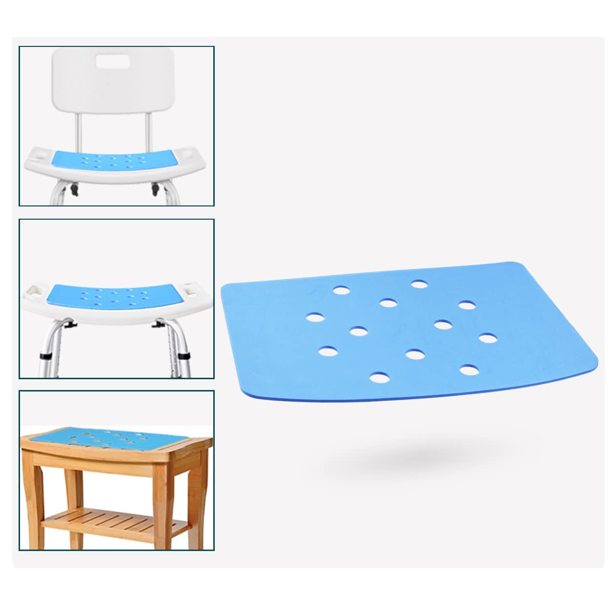 Shower Chair Cushion with Adhesive Backing 14 x 9.5 14 x 9.3 x 0.18, Blue gallery