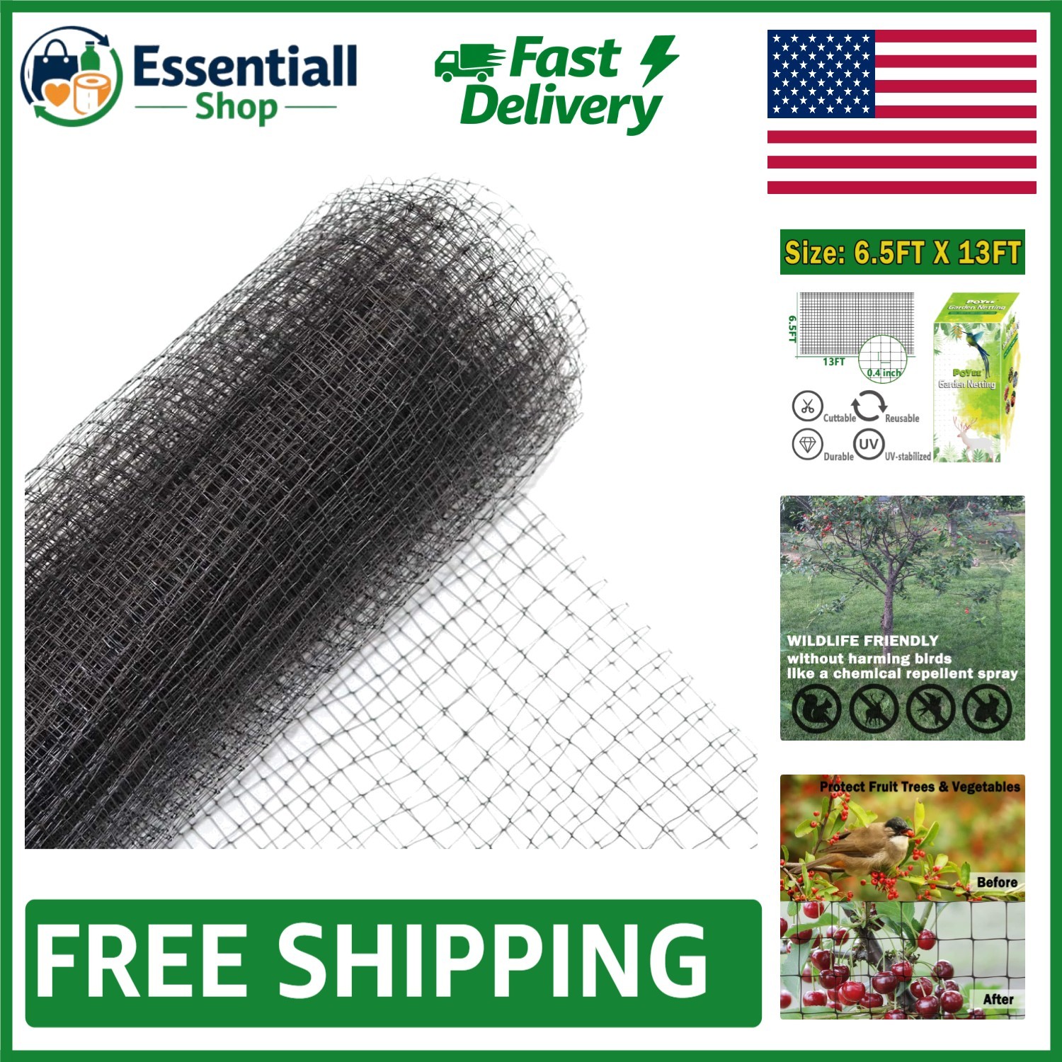 6.5x13FT Garden Netting - Heavy-Duty Protection Against Birds, Deers & Squirrels gallery