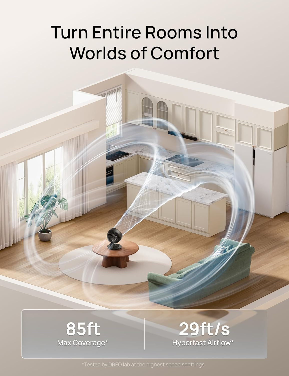 Smart Oscillating Fan with 85 Ft Airflow, App Control, 9 Speeds, Quiet 20Db gallery