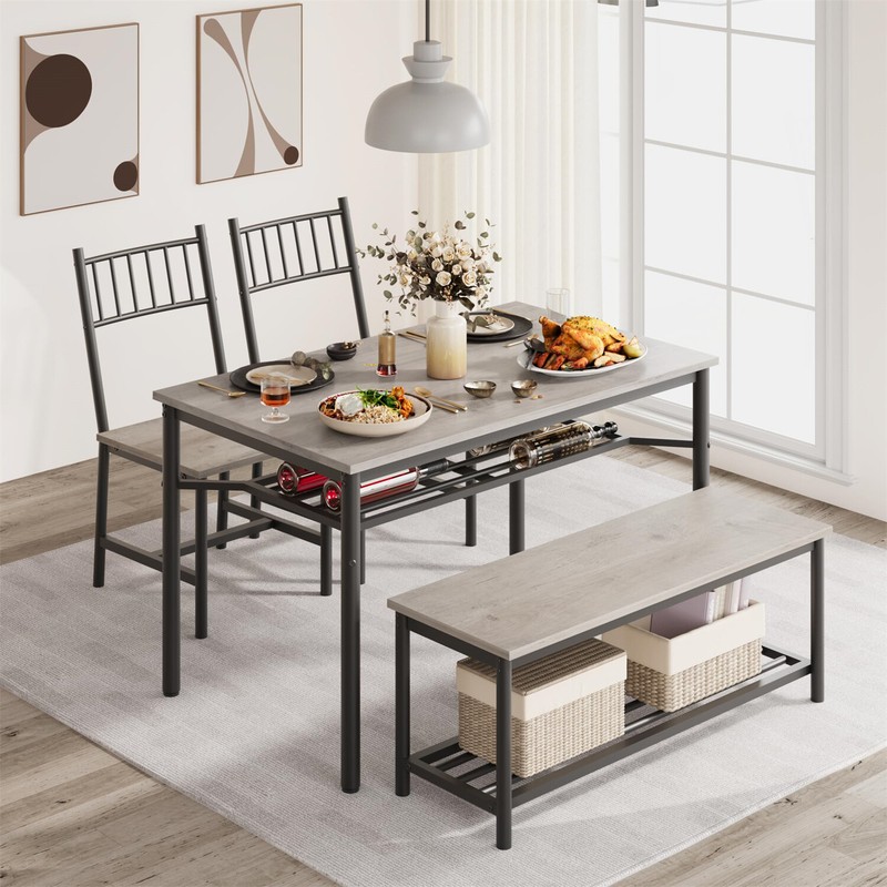 ✅Dining Table Set for 4 Kitchen Table and 2 Chairs with Storage Bench Dining Set gallery