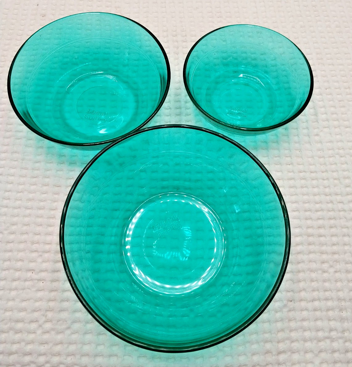 Social Studies 3 Small Nesting Clear Teal Color Food Prep Utilitarian Bowls gallery