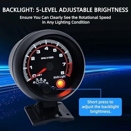 0-8000 RPM Tachometer Gauge with Shift Light for Car 0-8000 RPM 3-3/4" 95mm Tach gallery