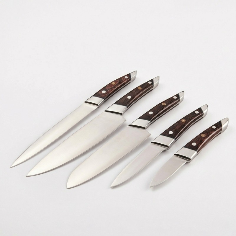 Custom 5pc Kitchen Knife Set Handmade Rosewood Mosaic Pin Professional Chef Gift gallery