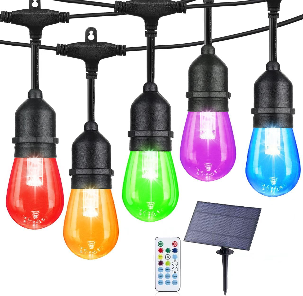 24FT Dimmable RGB Solar String Lights with 12 Shatterproof Edison Bulbs gallery