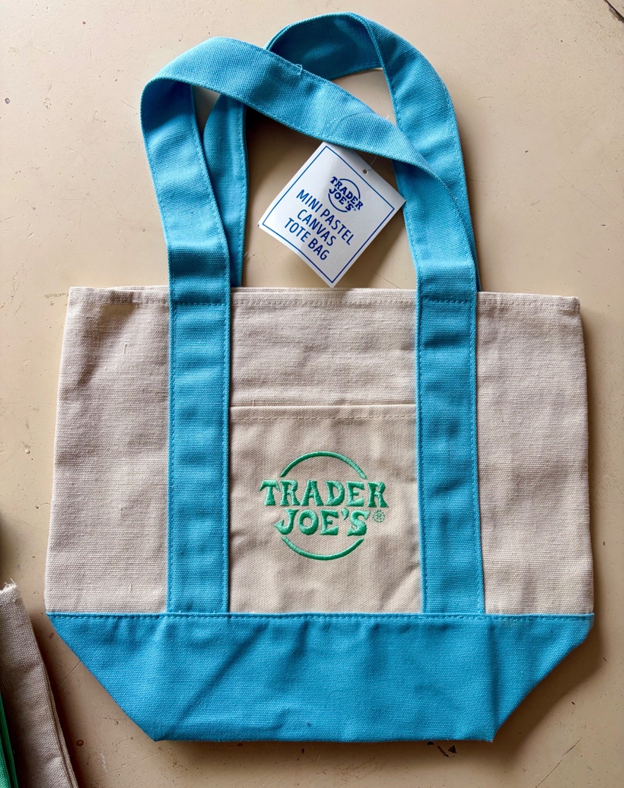 Trader Joe’s Mini Canvas Tote Bag Blue Pastel Reusable NEW 2026 gallery