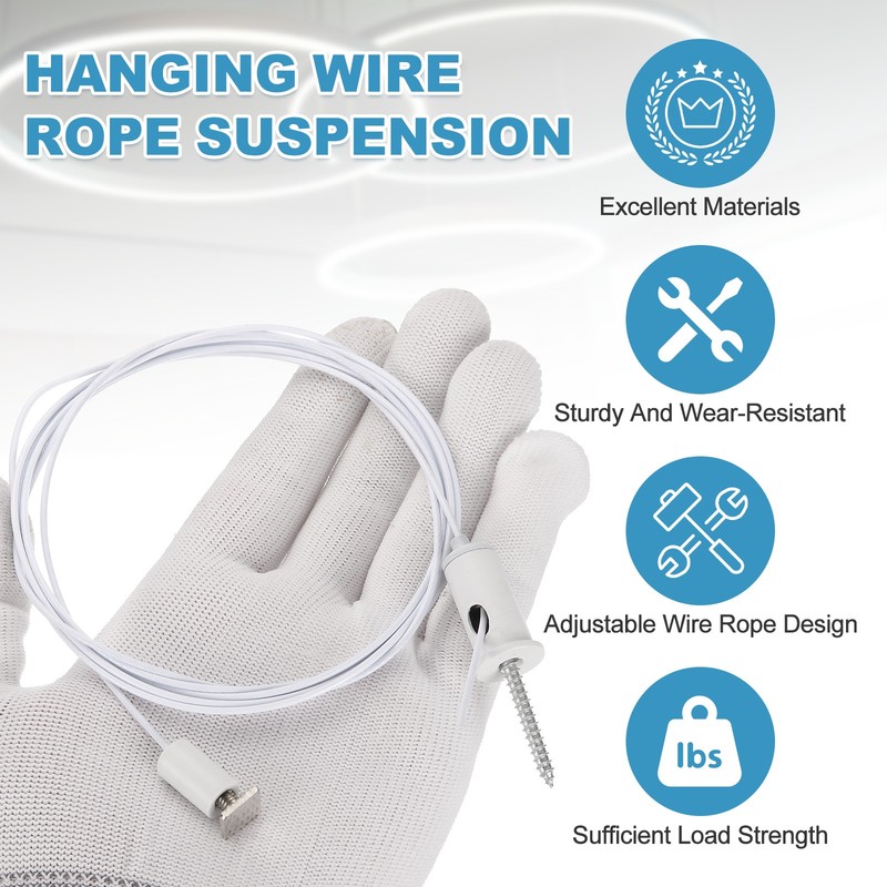 4Set 6.6ft Ceiling Hanging Wire Cable Kit with Square Mount Screw Kit, White gallery