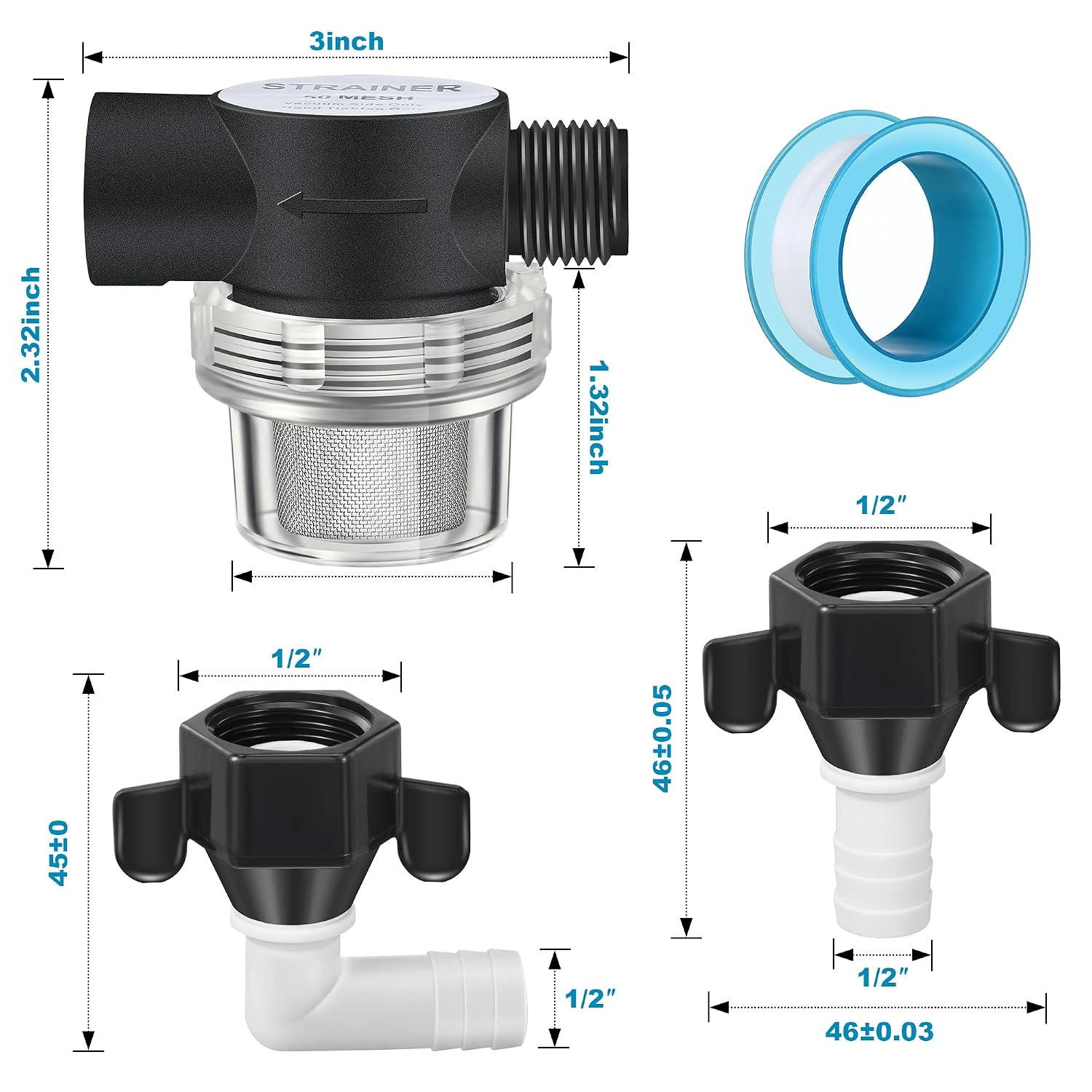 1/2 Inch Twist On Pipe Strainer with Elbow and Straight Swivel Adapter Set, 1... gallery