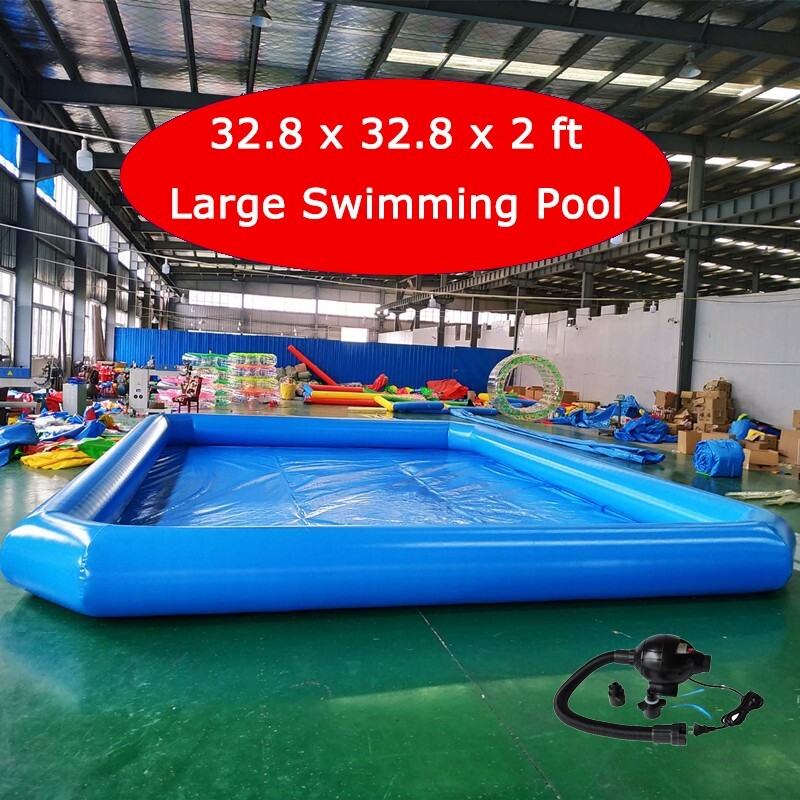 Outdoor PVC Inflatable Pool 32.8x32.8x2 ft Large Swimming Pool with 110V Blower gallery