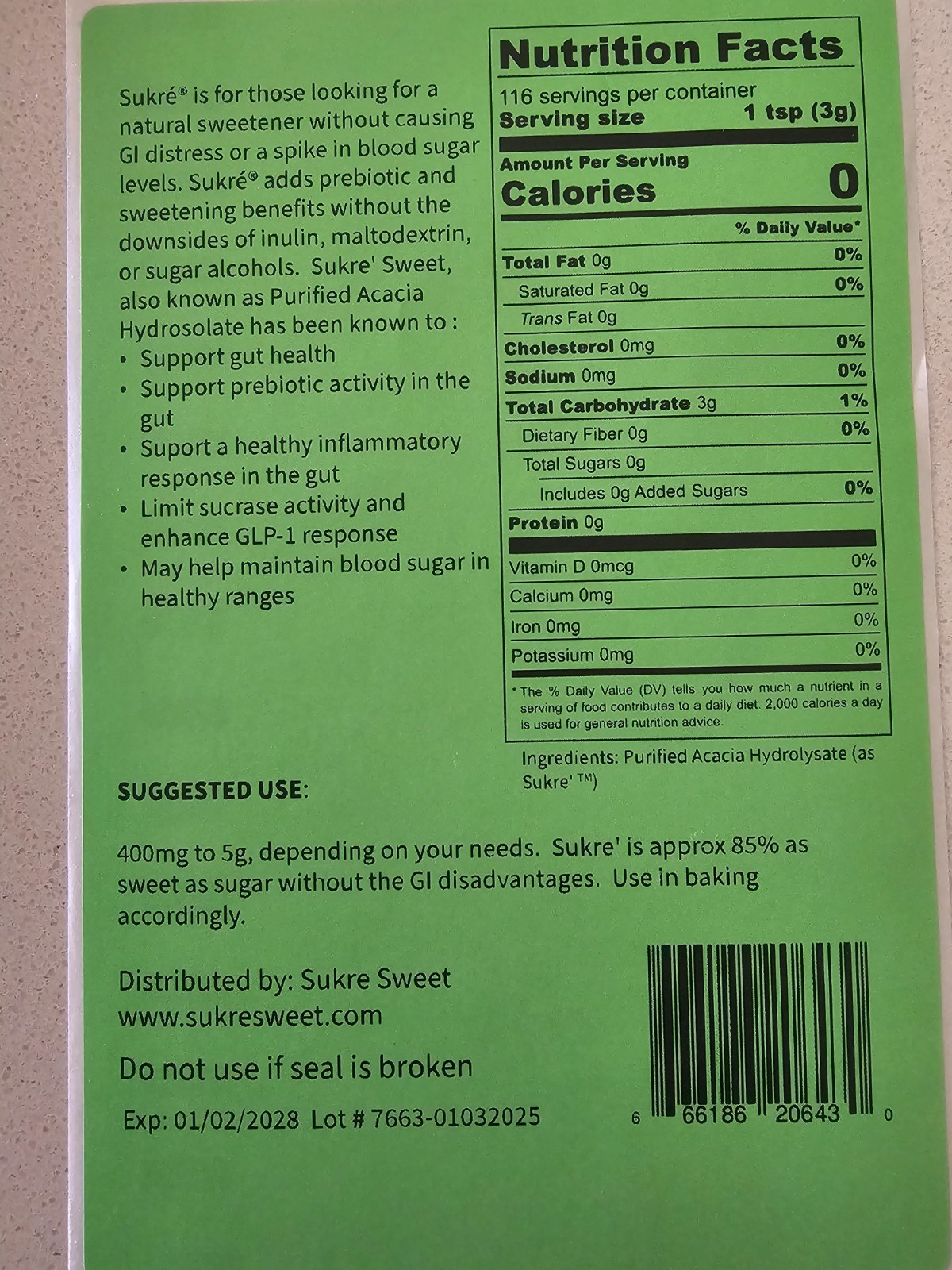 Sukre' Sweet Prebiotic Sweetener Powder Acacia Hydrolysate Diabetic Blood Sugar gallery