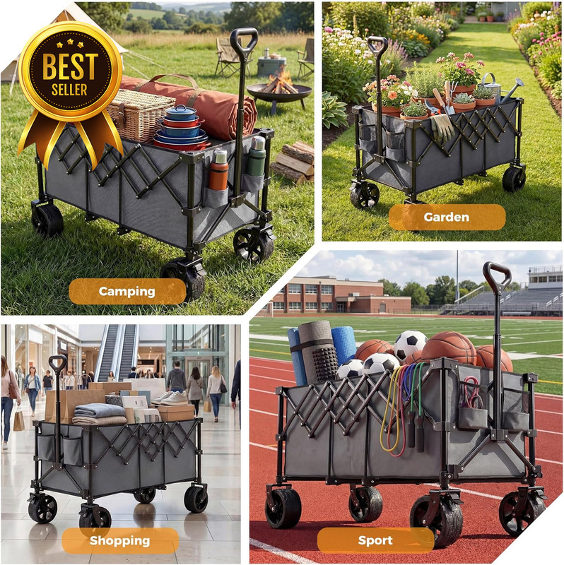 440 lb Collapsible Folding Wagon Cart Extra Long 48” Heavy Duty Utility Wagon w gallery