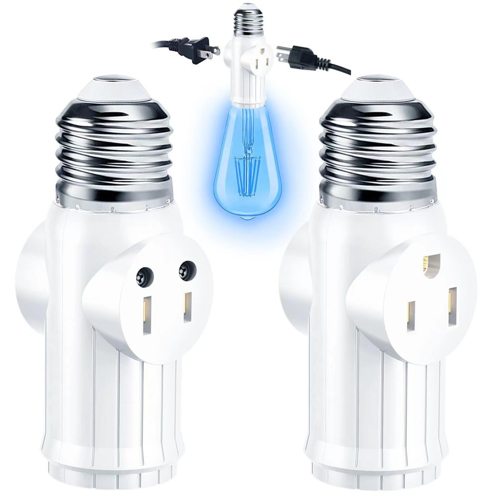 Light Socket to Plug Adapter 2 Pack, 2&3 Prong Light Bulb Outlet Socket Adapt...