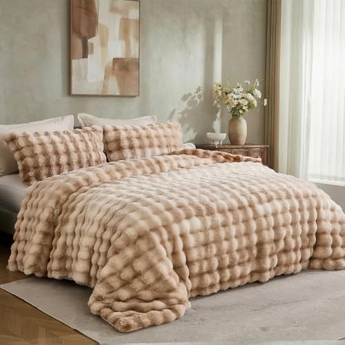 Plush Rabbit Faux Fur Comforter Set Size Tie Dyed Brown Queen Tie Dye-brown gallery