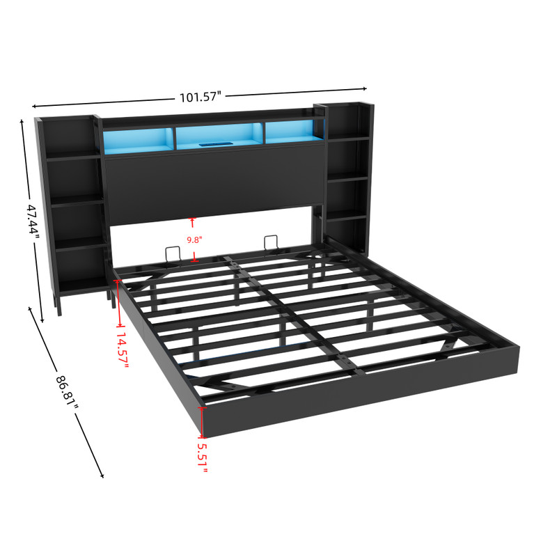 Full Floating Bed Frame with Charging , Storage Heavy Duty Metal Platform Bed gallery