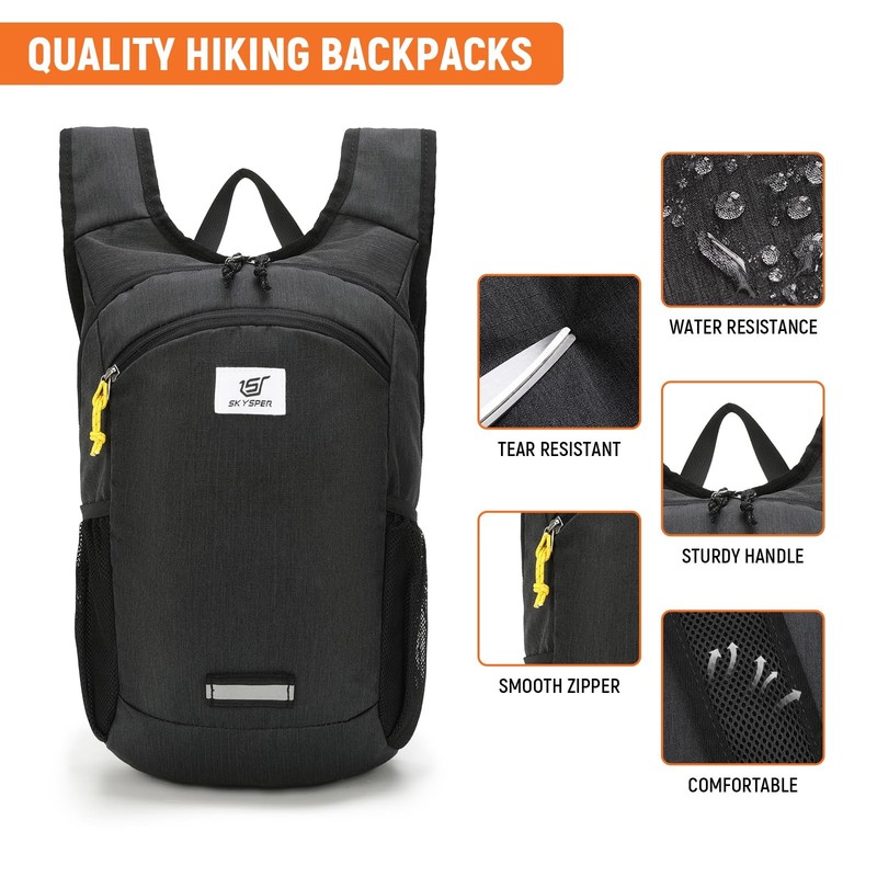 10L Hiking Backpack Foldable Packable Lightweight Daypack Small Travel Black 4