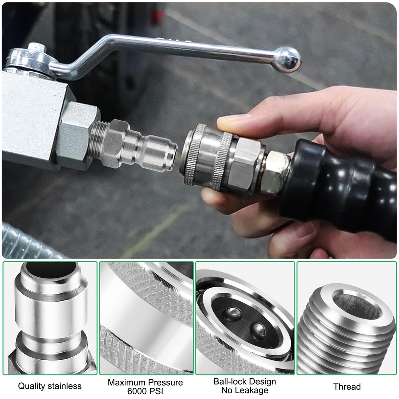 3/8inch Thread Fitting Pressure Washer Quick Connect Stainless Steel Adapter Set gallery