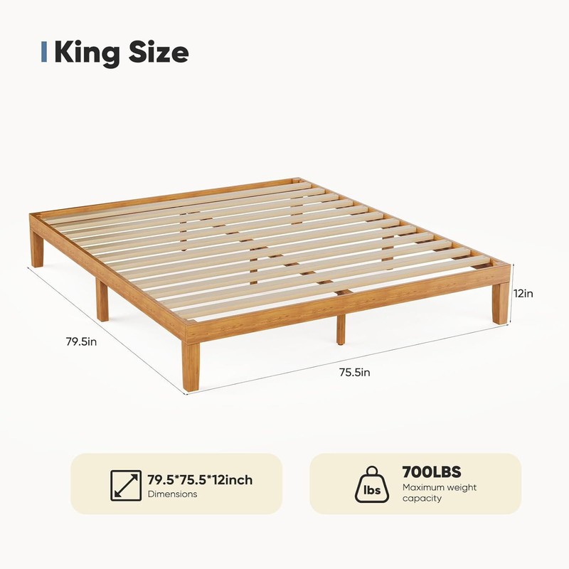Twin Full Queen King 12in Solid Wood Bed Frame Wooden Platform Bed Support Slats gallery