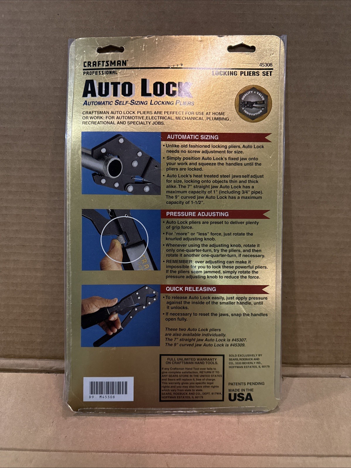 Craftsman ~ 45308 ~Professional Auto Lock Locking Pliers Set 7" & 9" Made In USA gallery