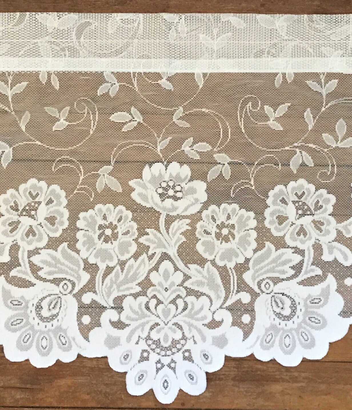 1 White Lace Valance Curtain Panel Floral 54” x 12 x 20 Scalloped Border gallery