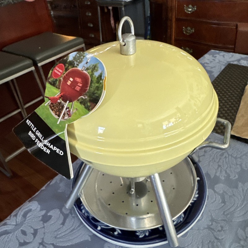 RARE Bird Feeder BBQ Kettle Grill Yellow Hanging Seed Metal Dad Gift Heavy Duty gallery