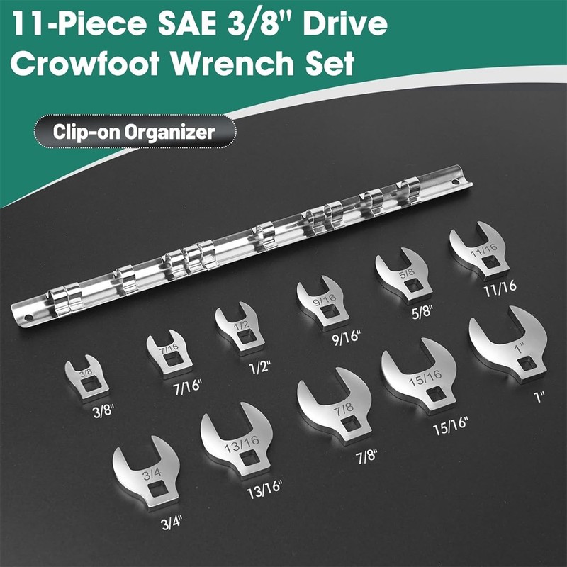 3/8" Crows Foot Wrench Set 11Piece Sae Crowfoot Wrench Set with Clipon Organizer gallery