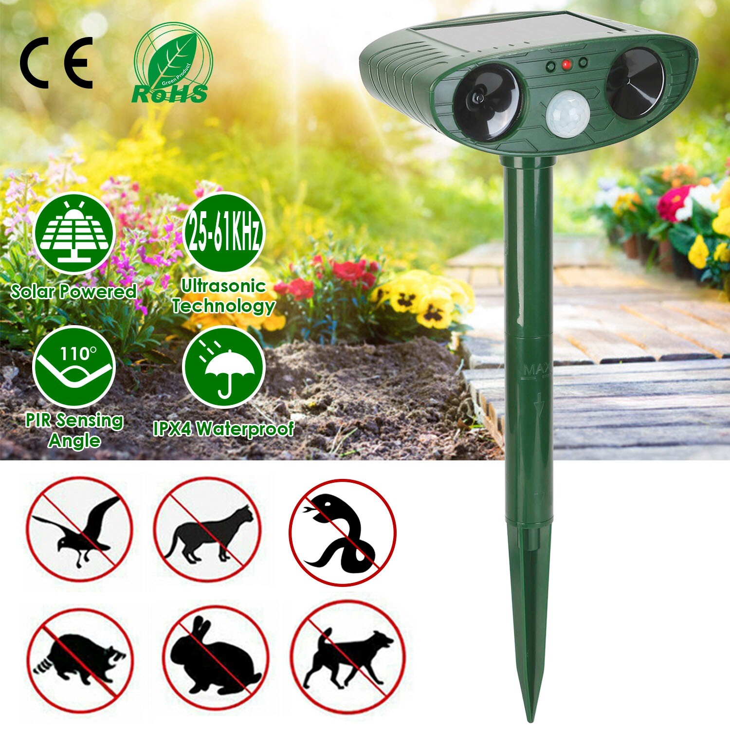2x Solar Ultrasonic Deer Repellent Devices w/ Motion Detection gallery
