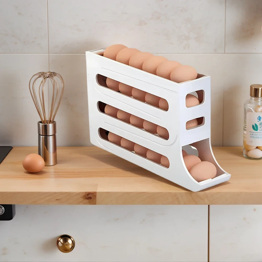 Automatic Rolling Egg Dispenser Organizer for Refrigerator 4-Tier Space-Saving gallery
